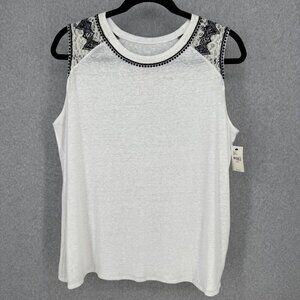 Lane Bryant Womens Linen Blend Knit Tank Top Size 22/24 White Black Classic NEW
